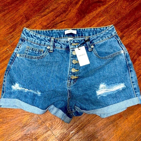 Forever 21 Blue Jean Shorts with Button Detail - Picture 1 of 2